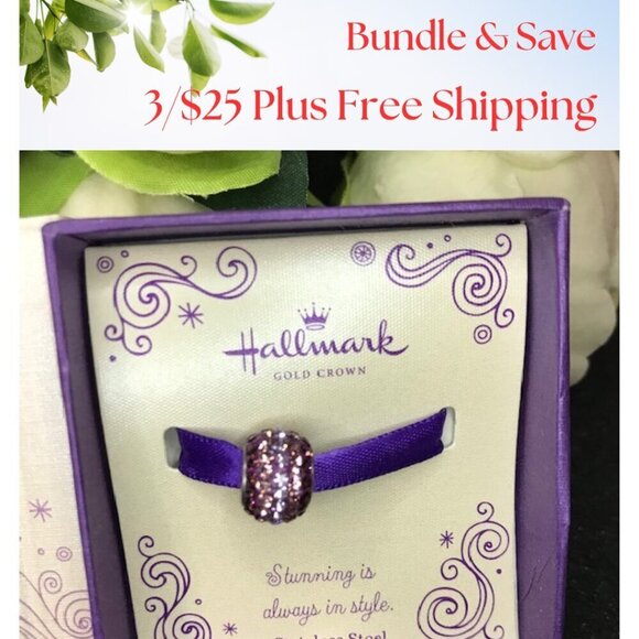 3/$25 NWT Hallmark Stainless Steel Purple Ombre Crystal Charm - Picture 1 of 8